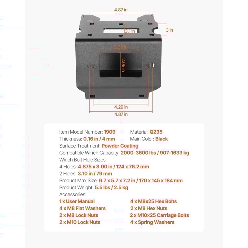 Polaris Sportsman Winch Mount Receiver Hitch Plate ATV Recovery Bracket 5