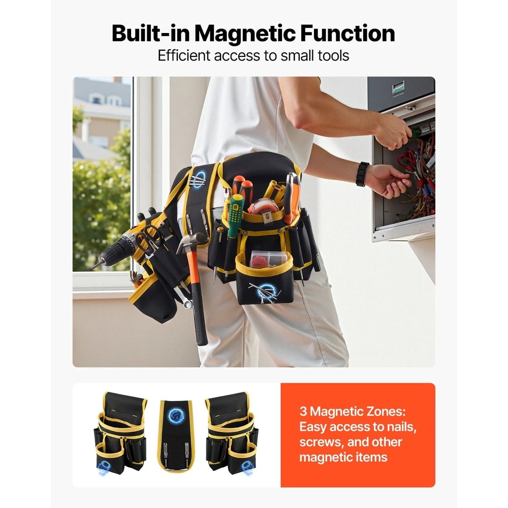 Magnetic Electrician Tool Belt With Pockets Heavy Duty Adjustable Work Belt 6
