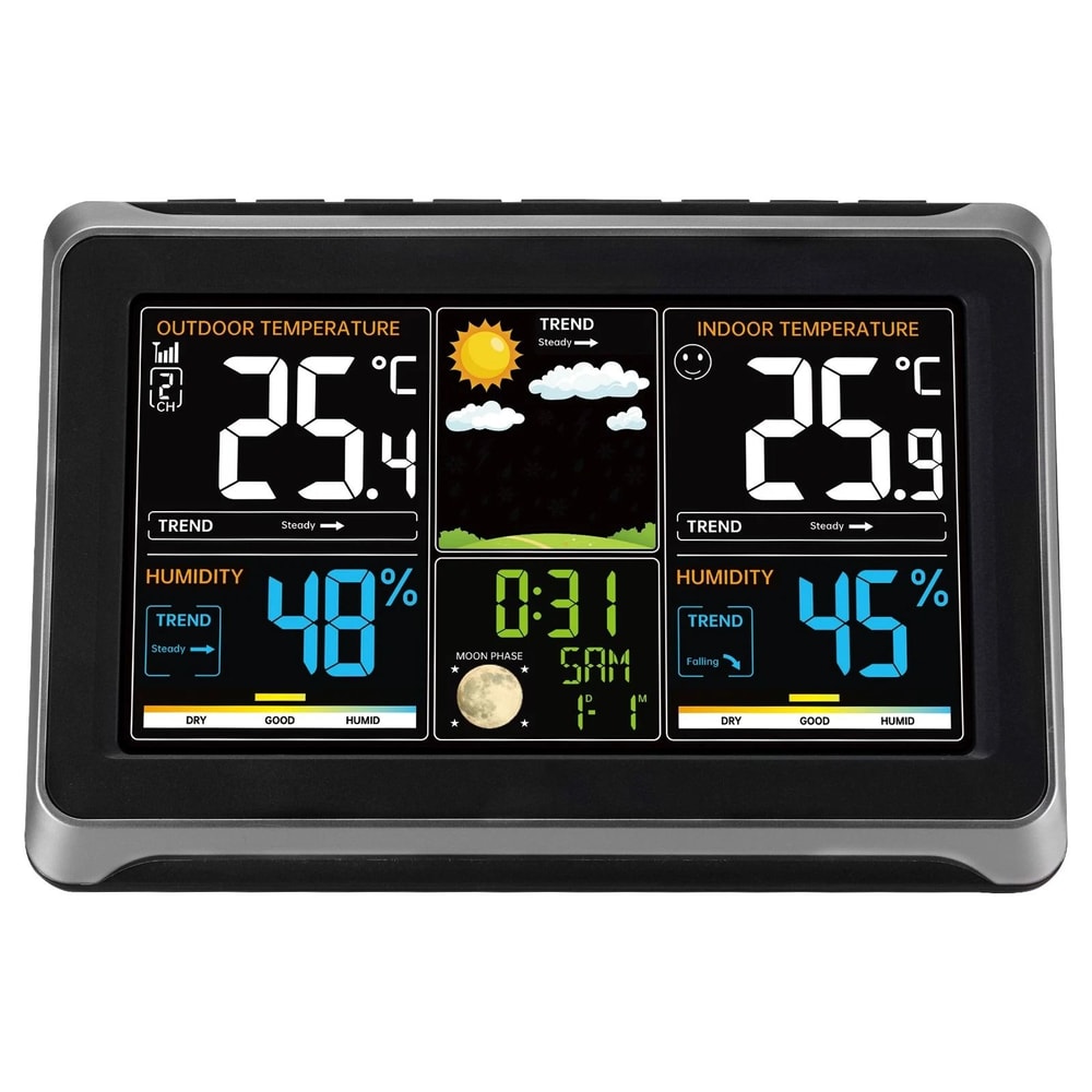 Wireless Weather Station With Sensor Atomic Clock Indoor Outdoor Thermometer 1