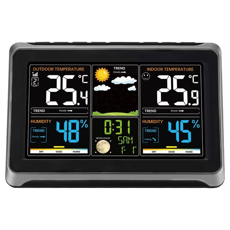 Wireless Weather Station With Sensor Atomic Clock Indoor Outdoor Thermometer 1