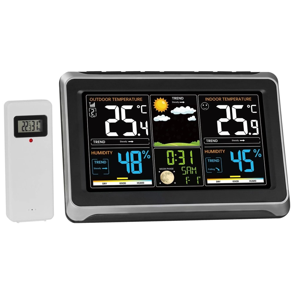Wireless Weather Station With Sensor Atomic Clock Indoor Outdoor Thermometer 3