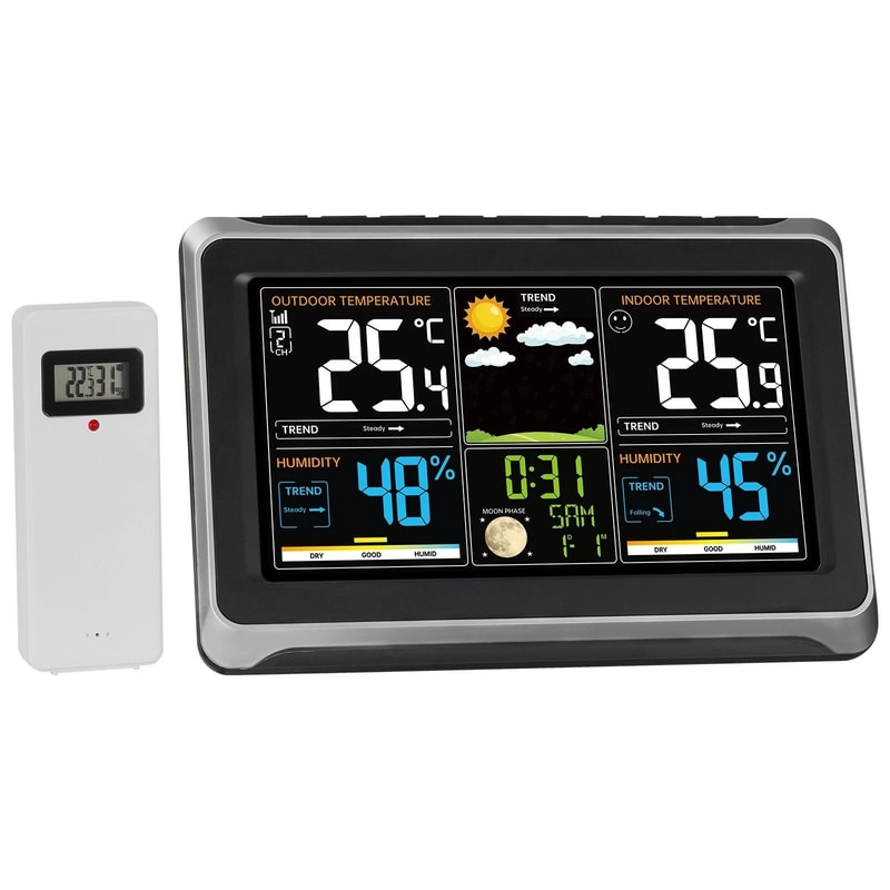 Wireless Weather Station With Sensor Atomic Clock Indoor Outdoor Thermometer 3