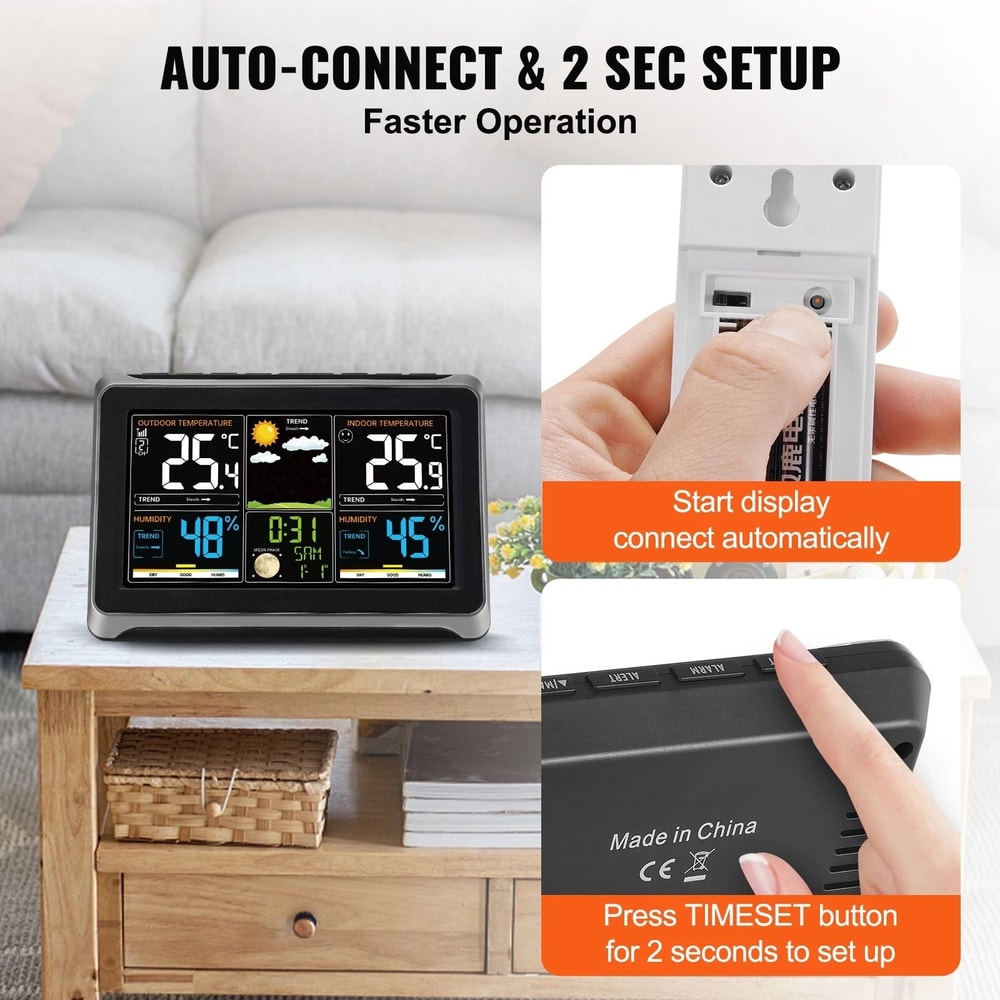 Wireless Weather Station With Sensor Atomic Clock Indoor Outdoor Thermometer 7