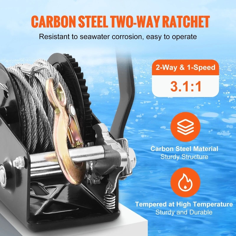 Boat Trailer Winch With Steel Cable Heavy Duty Hand Crank For ATV Towing 10