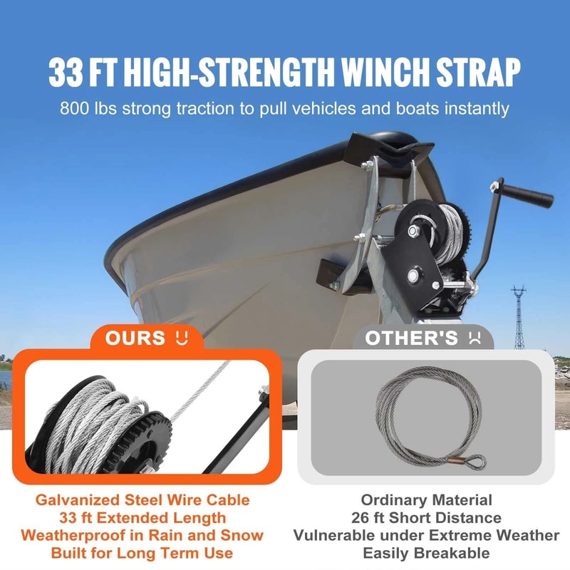 Boat Trailer Winch With Steel Cable Heavy Duty Hand Crank For ATV Towing 11