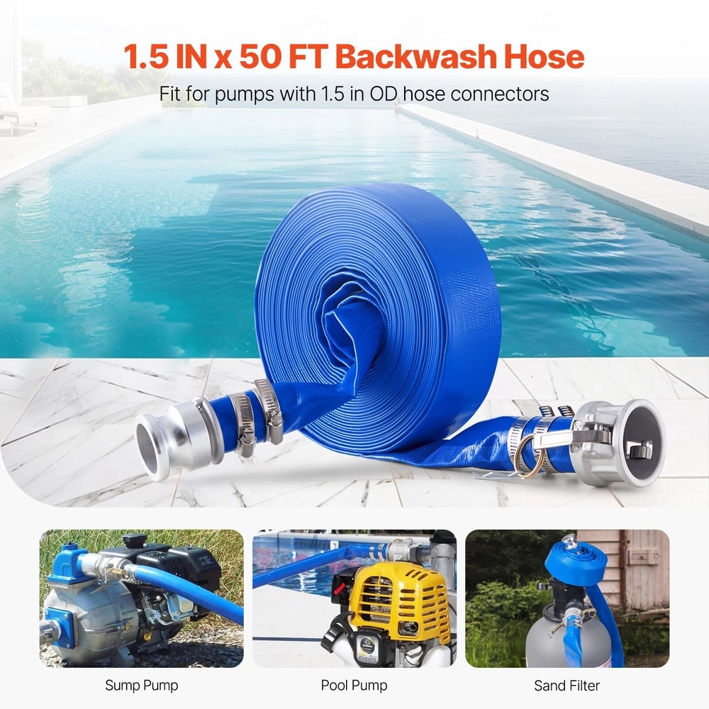 Pool Backwash Hose Blue PVC Discharge Hose With Fittings 10