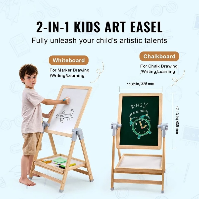 Wooden Kids Art Easel With Magnetic Whiteboard And Chalkboard DoubleSided Drawing Stand 1