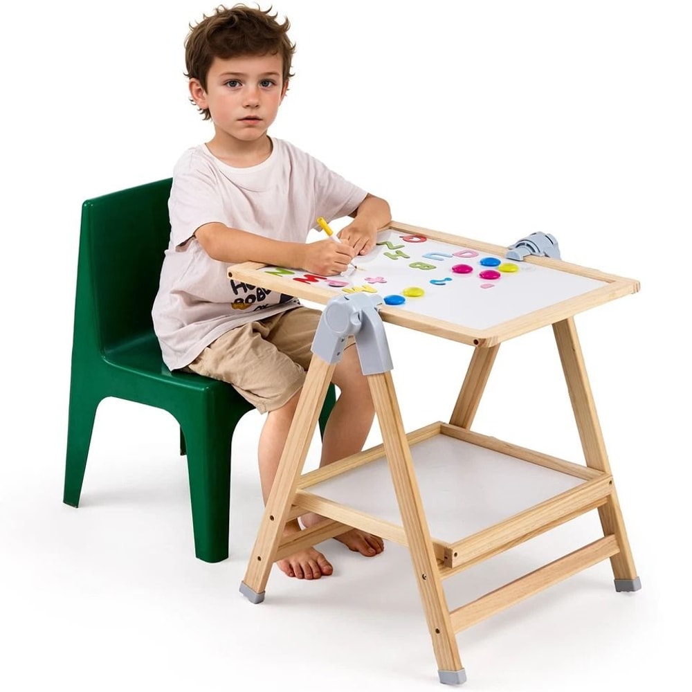Wooden Kids Art Easel With Magnetic Whiteboard And Chalkboard DoubleSided Drawing Stand 3