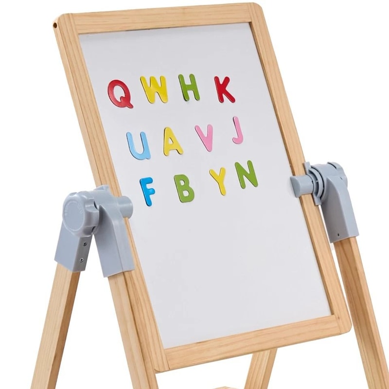 Wooden Kids Art Easel With Magnetic Whiteboard And Chalkboard DoubleSided Drawing Stand 4