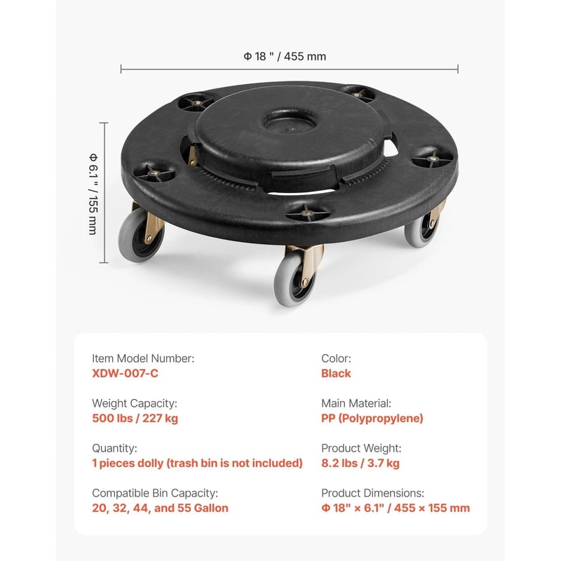 Heavy Duty Round Trash Can Dolly With Wheels For Gallon Bins 500 Lb Capacity 3