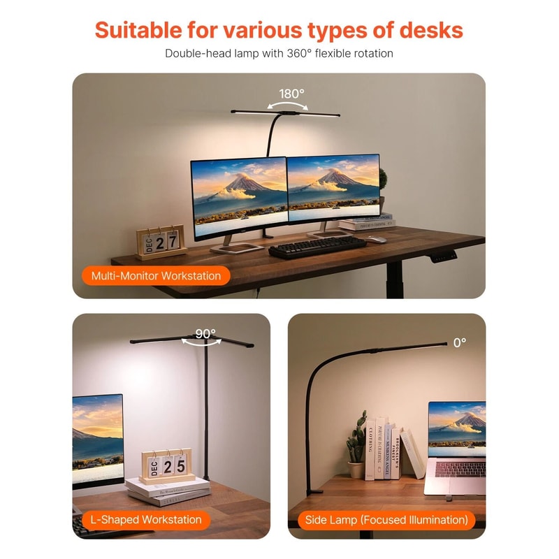 Double Head LED Desk Lamp With Clamp Adjustable Gooseneck Architect Light 7
