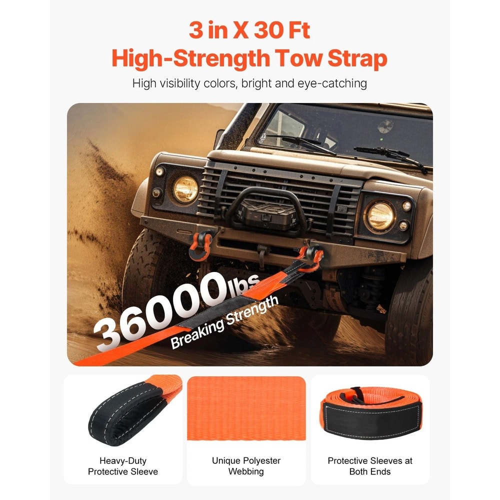 Heavy Duty Tow Strap Recovery Strap For Trucks SUVs And Emergency Towing 10
