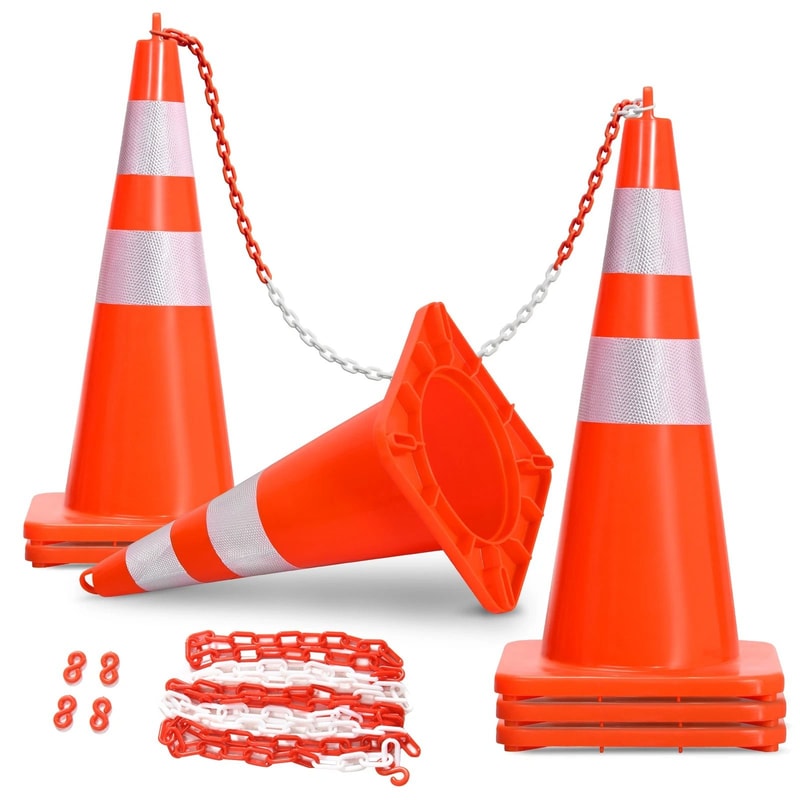 Traffic Safety Cones With Chain Reflective PVC Traffic Cones For Parking And Road Use 5