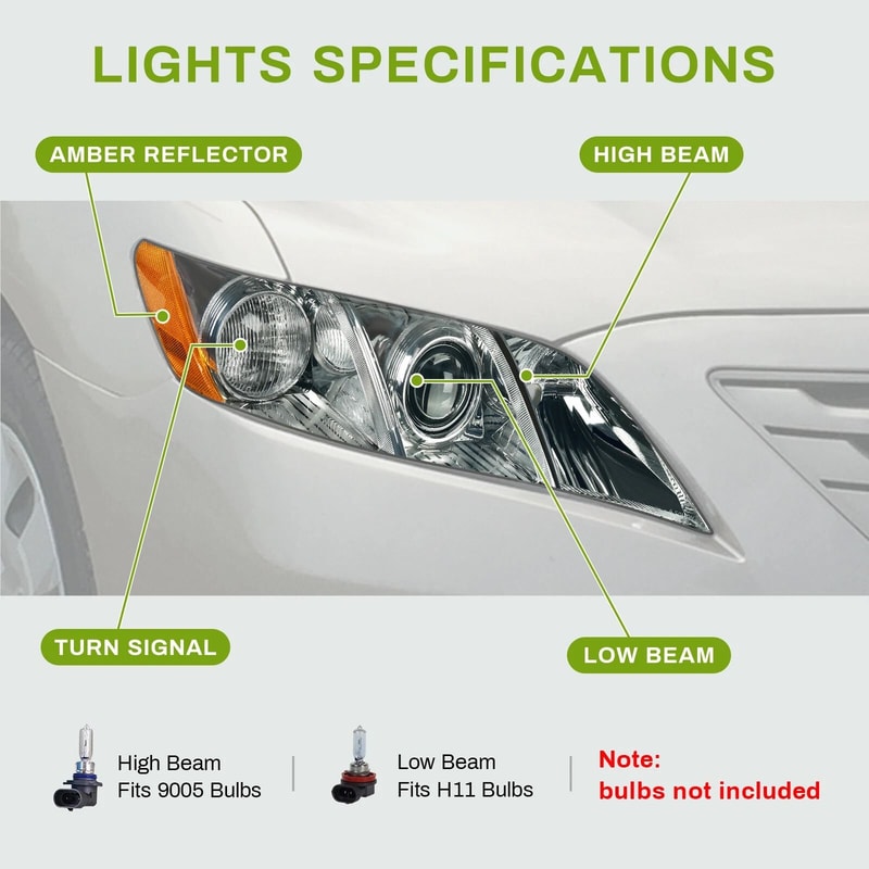 Toyota Camry Projector Headlight Assembly Pair Chrome Replacement 6