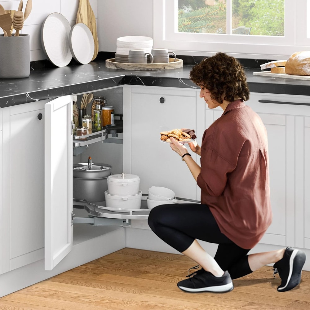 2 Tier Blind Corner Cabinet Organizer Soft Close Swing Tray For Cabinets 5