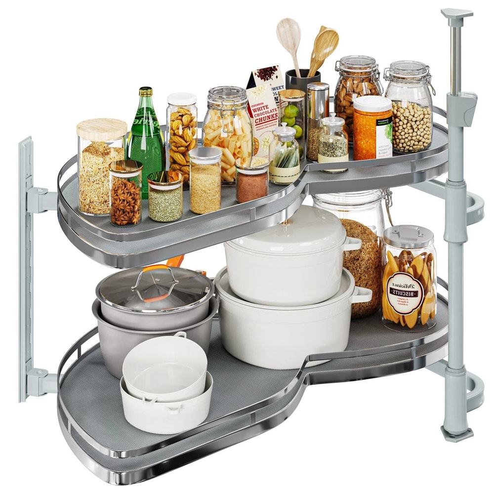 2 Tier Blind Corner Cabinet Organizer Soft Close Swing Tray For Cabinets 6
