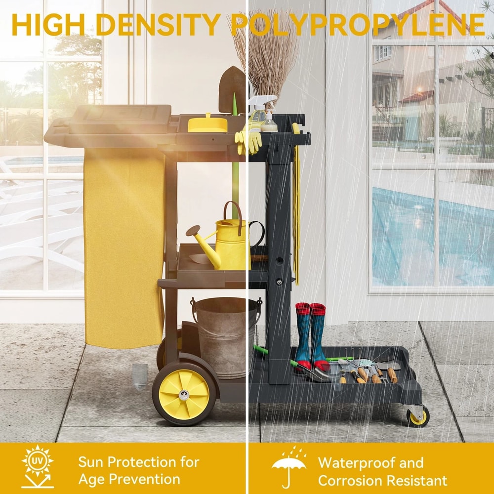 Commercial Janitorial Cart With Bag 3 Shelf Cleaning Cart On Wheels 4