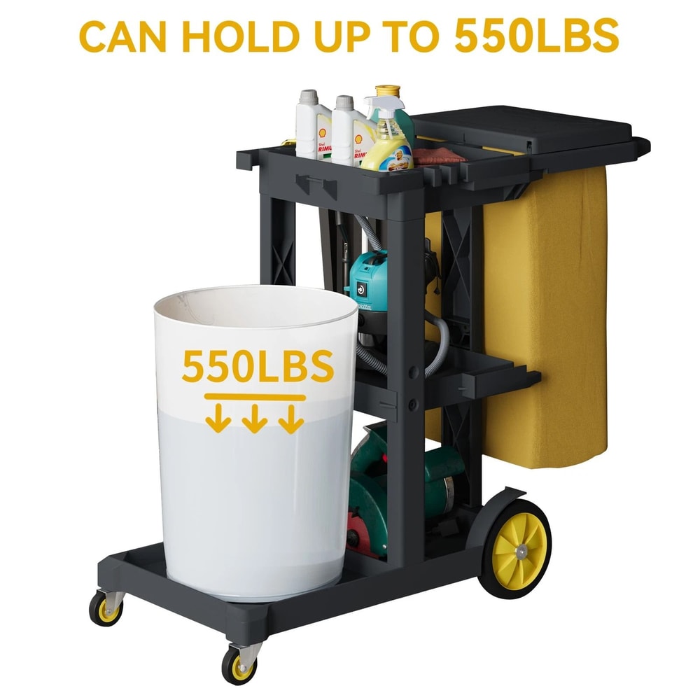 Commercial Janitorial Cart With Bag 3 Shelf Cleaning Cart On Wheels 5