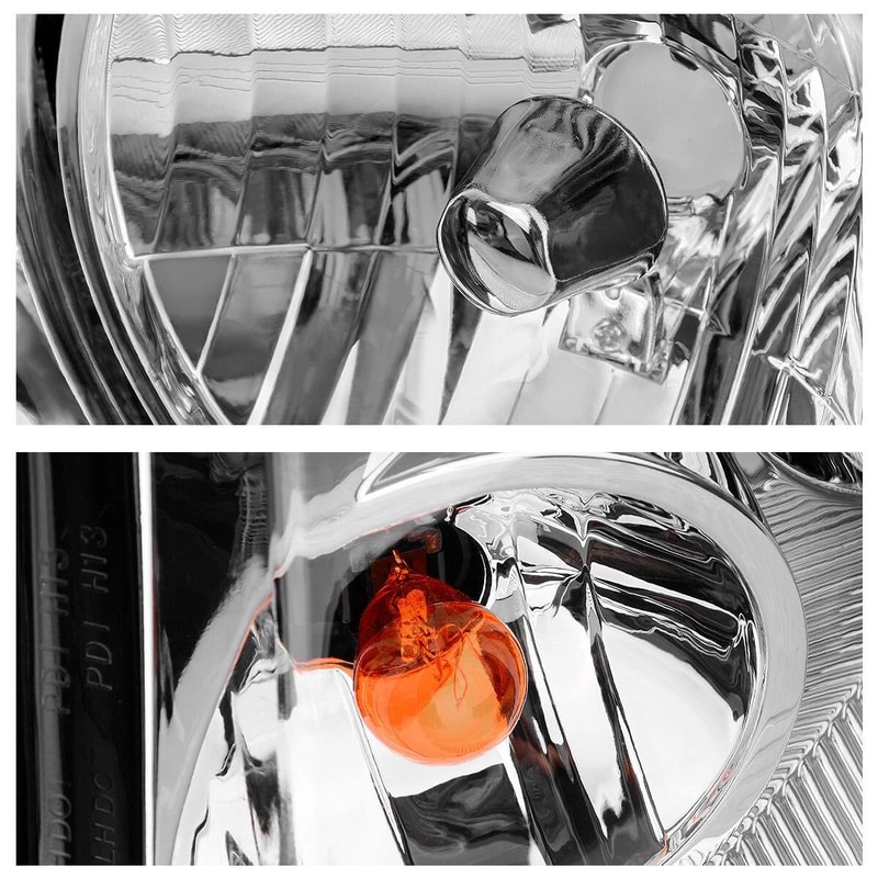 Ford Headlight Assembly Pair Chrome Amber Halogen Replacement 4