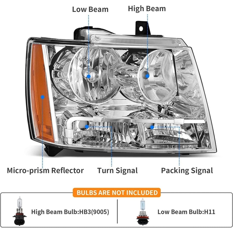 Oaurkea Chevy Tahoe Suburban Avalanche Headlight Assembly Pair Chrome Amber 4