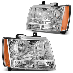 oaurkea chevy tahoe suburban avalanche headlight assembly pair chrome amber
