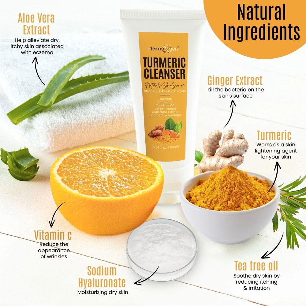 Turmeric Face Cleanser With Vitamin C Exfoliating Brightening Dark Spot Removal 8