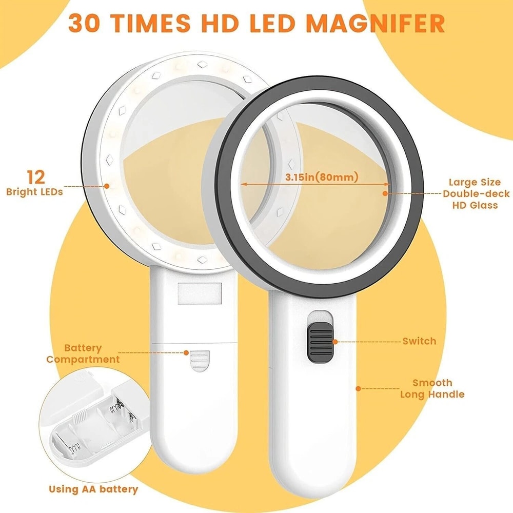 Handheld Magnifying Glass With 12 LED Lights Jumbo 30X Magnifier For Close Inspection 7