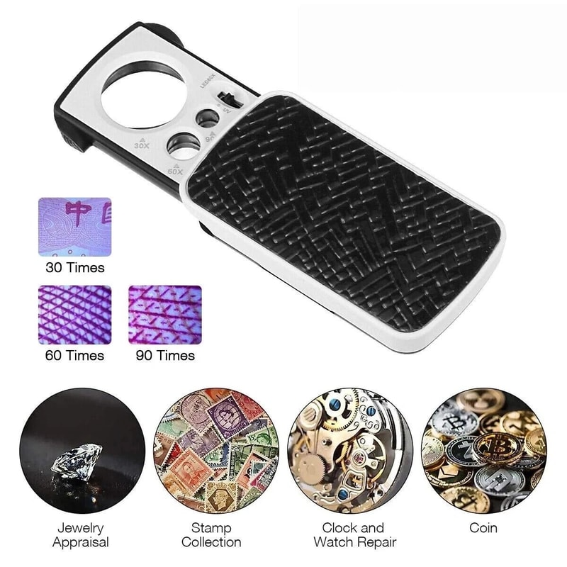 30X 60X 90X LED Jewelry Loupe Magnifier With Pocket Size LED Light 4