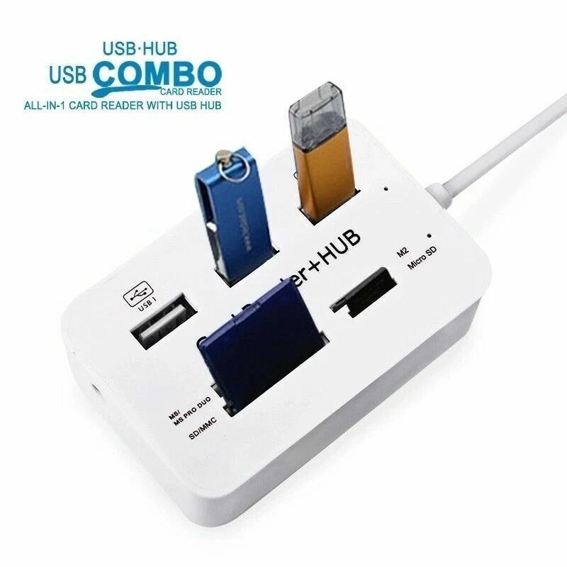 Aluminum 3 Port USB Hub SD Card Reader Multi In 1 Adapter For MS M2 TF Cards 1