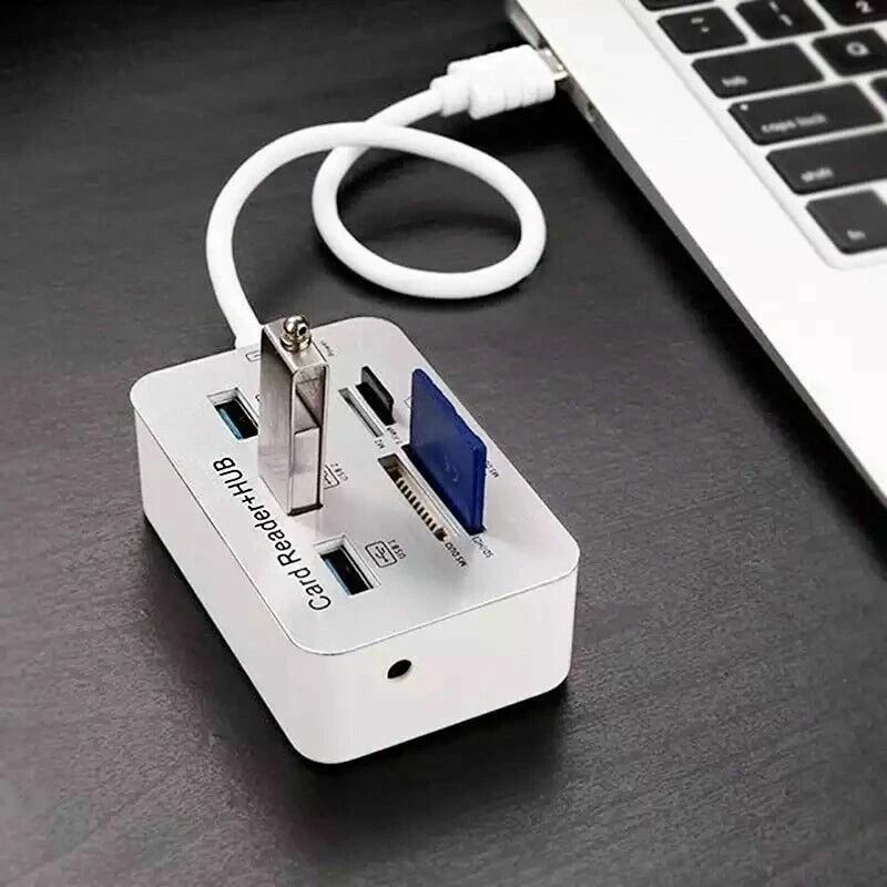 Aluminum 3 Port USB Hub SD Card Reader Multi In 1 Adapter For MS M2 TF Cards 0
