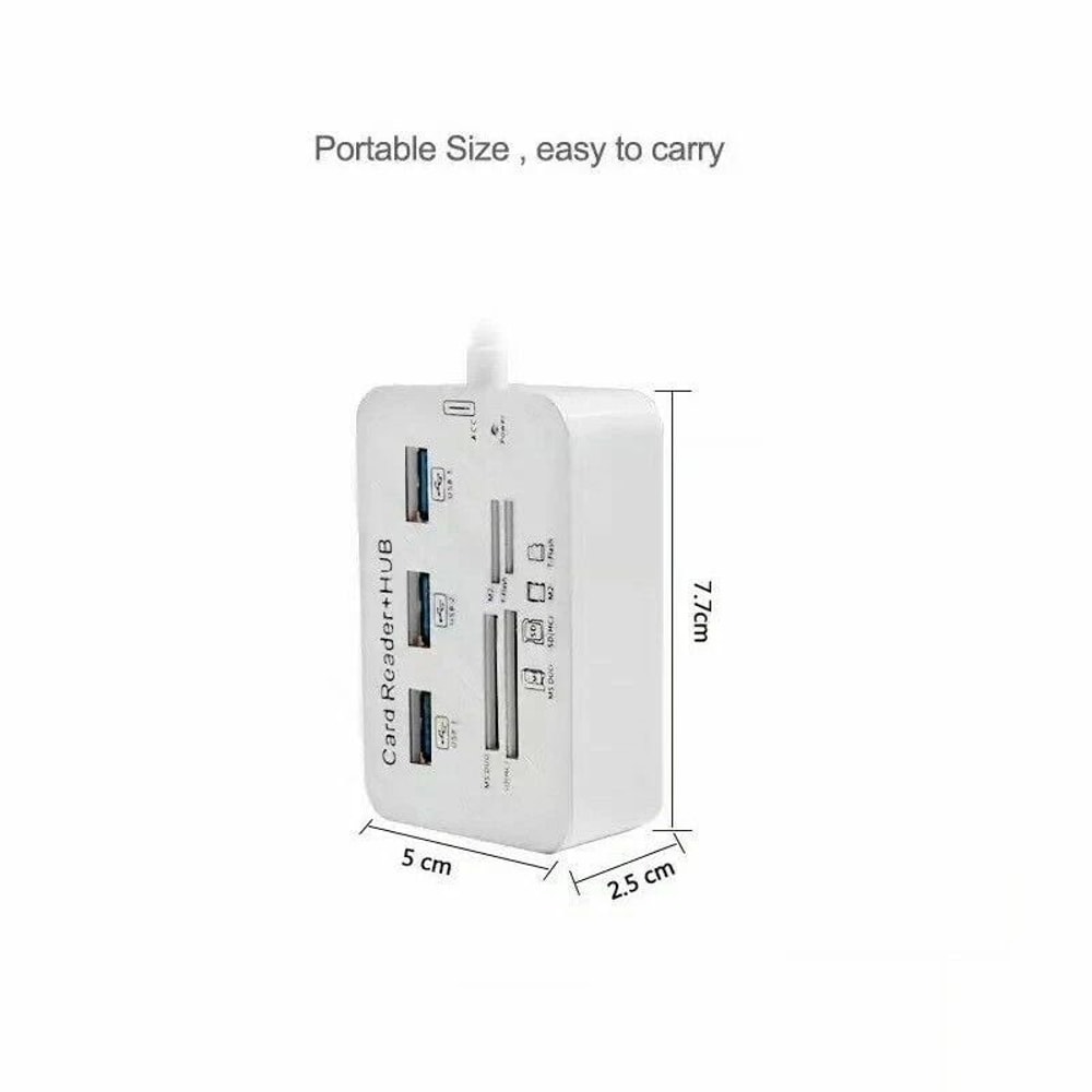Aluminum 3 Port USB Hub SD Card Reader Multi In 1 Adapter For MS M2 TF Cards 4