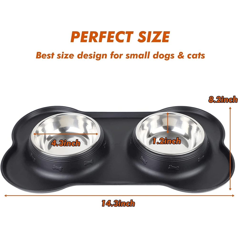 Stainless Steel Non Spill Pet Bowl With NonSkid Silicone Mat For Dogs Cats 2