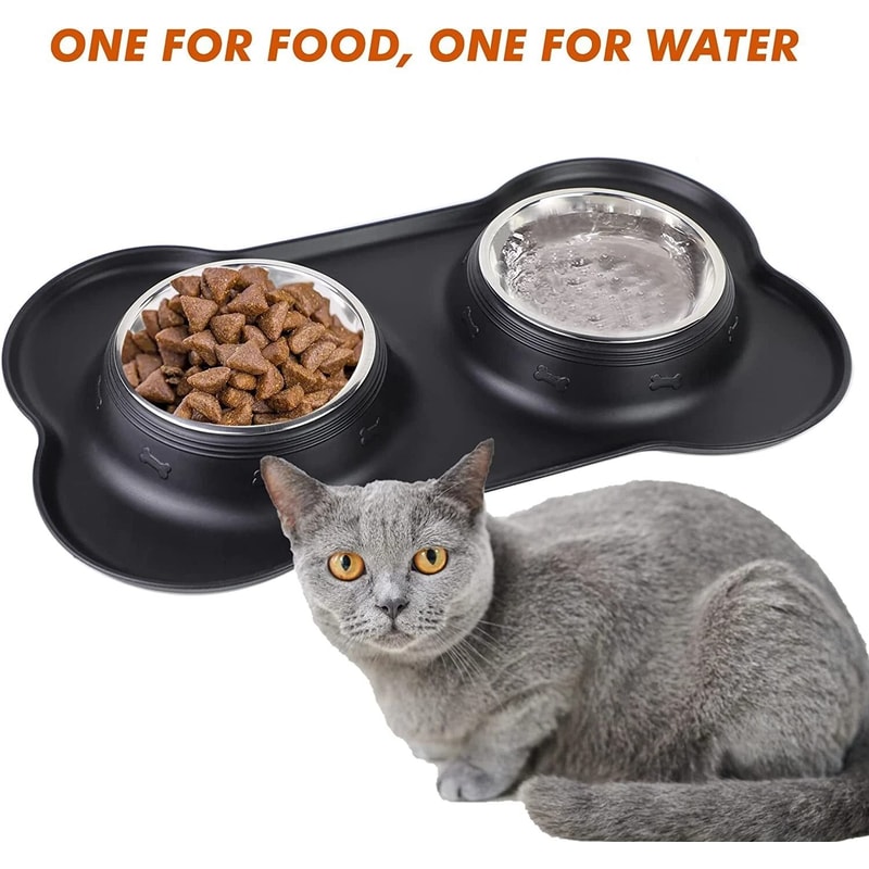 Stainless Steel Non Spill Pet Bowl With NonSkid Silicone Mat For Dogs Cats 4