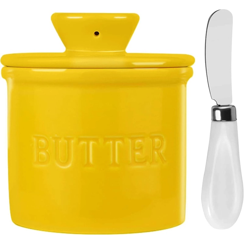 French Butter Crock With Knife Spreadable Butter Keeper For Easy Storage 0