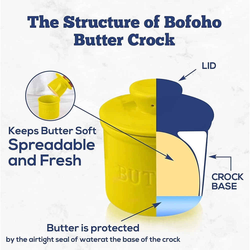 French Butter Crock With Knife Spreadable Butter Keeper For Easy Storage 2