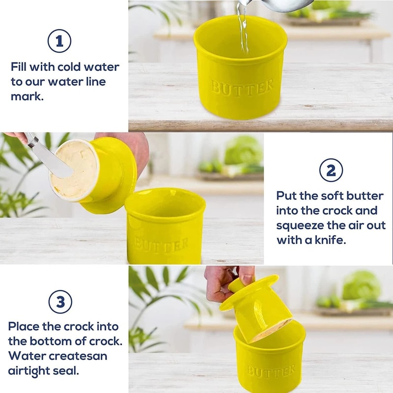 French Butter Crock With Knife Spreadable Butter Keeper For Easy Storage 3