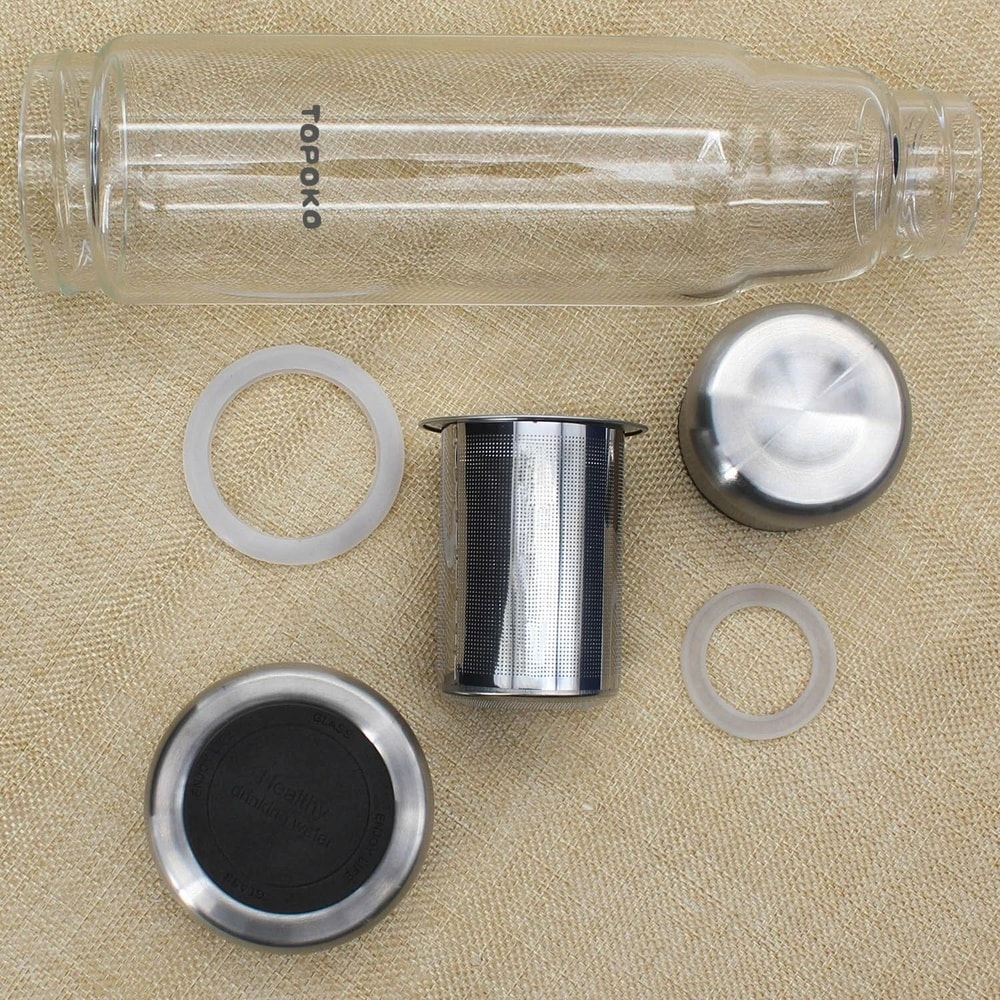 Glass Tea Infuser Travel Mug Set With Nylon Sleeves Black Grey 1