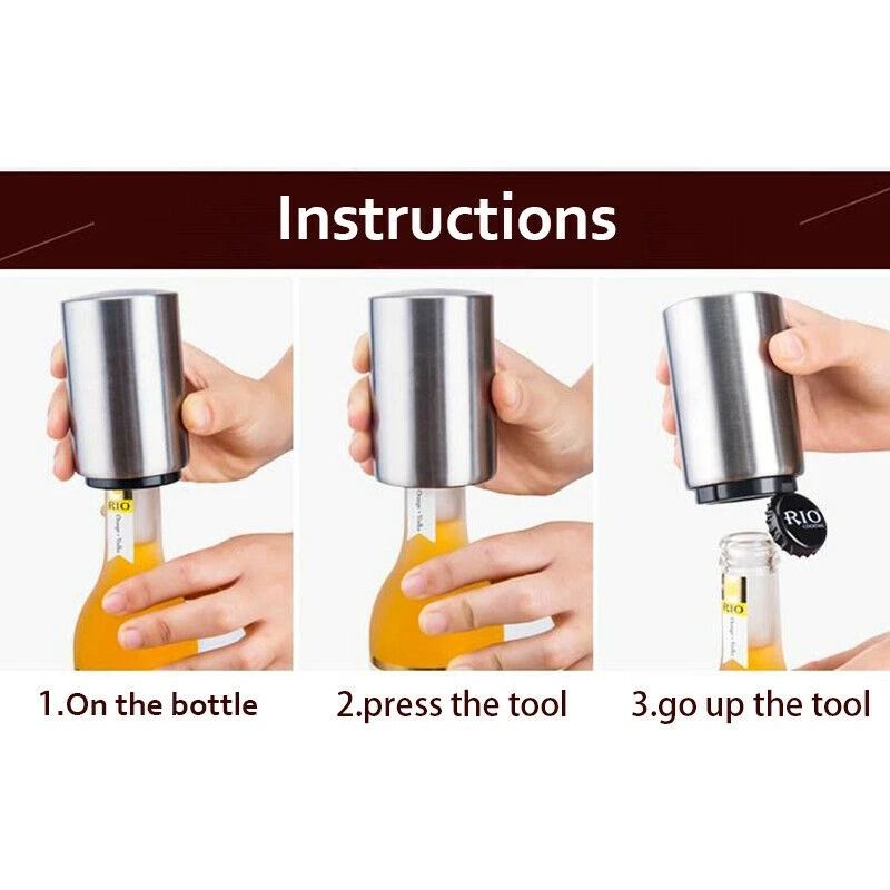 Automatic Beer Bottle Opener Stainless Steel Magnetic Cap Remover For Soda Beer Ideal For Parties 3