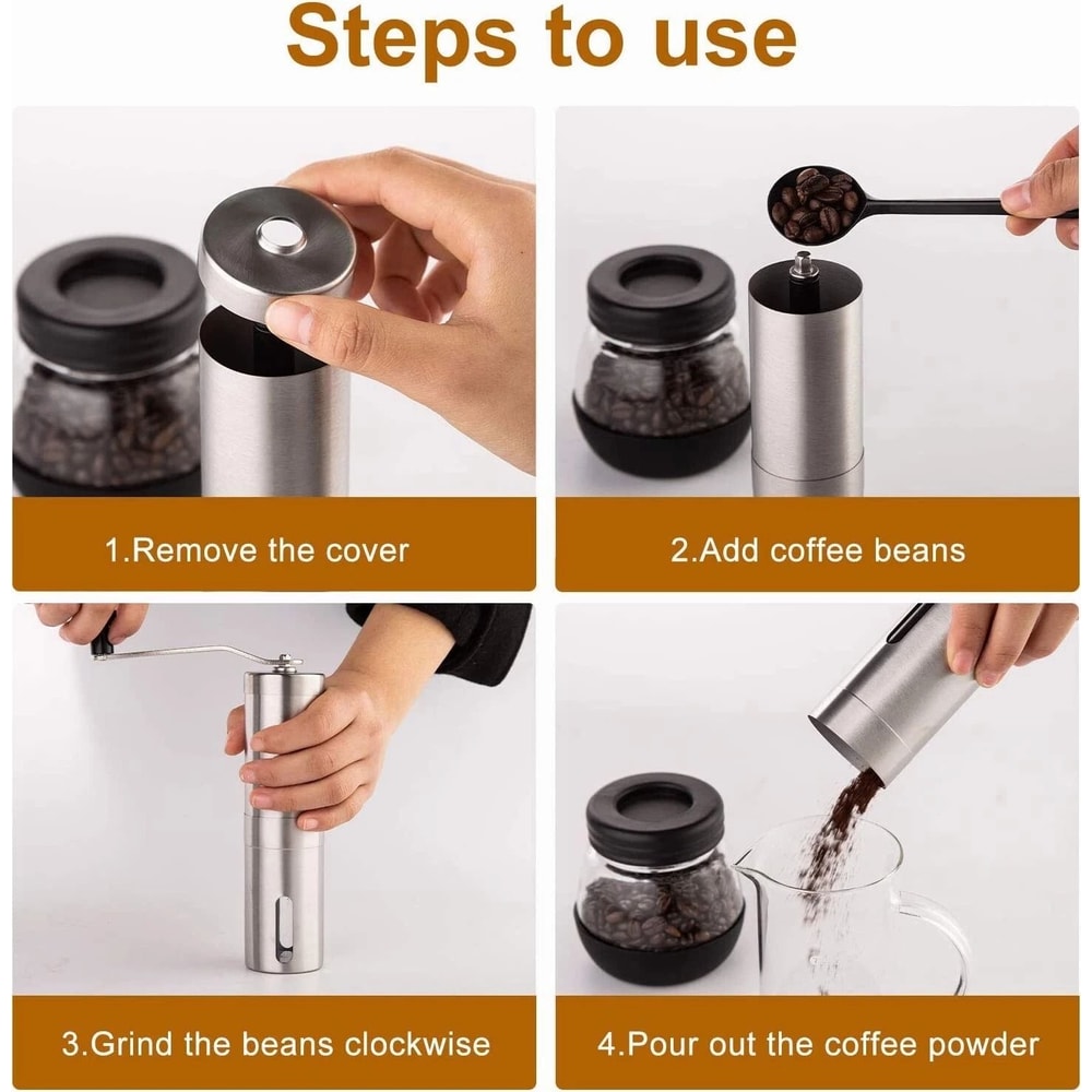 Manual Coffee Bean Grinder Stainless Steel Hand Coffee Mill With Ceramic Burr For Fresh Grinding 2
