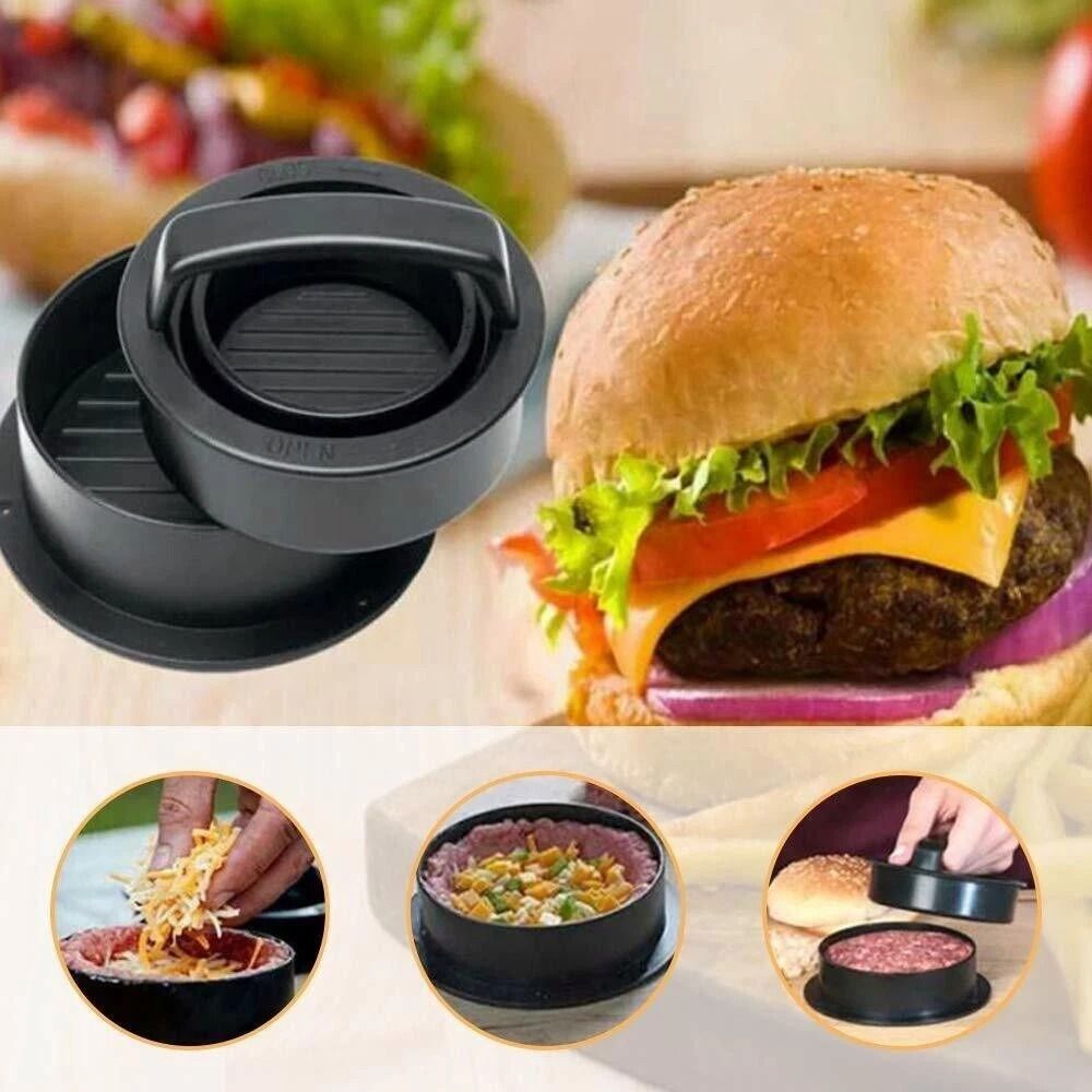 NonStick Stuffed Burger Press 3 In 1 Hamburger Patty Molds BBQ Sliders Maker 5