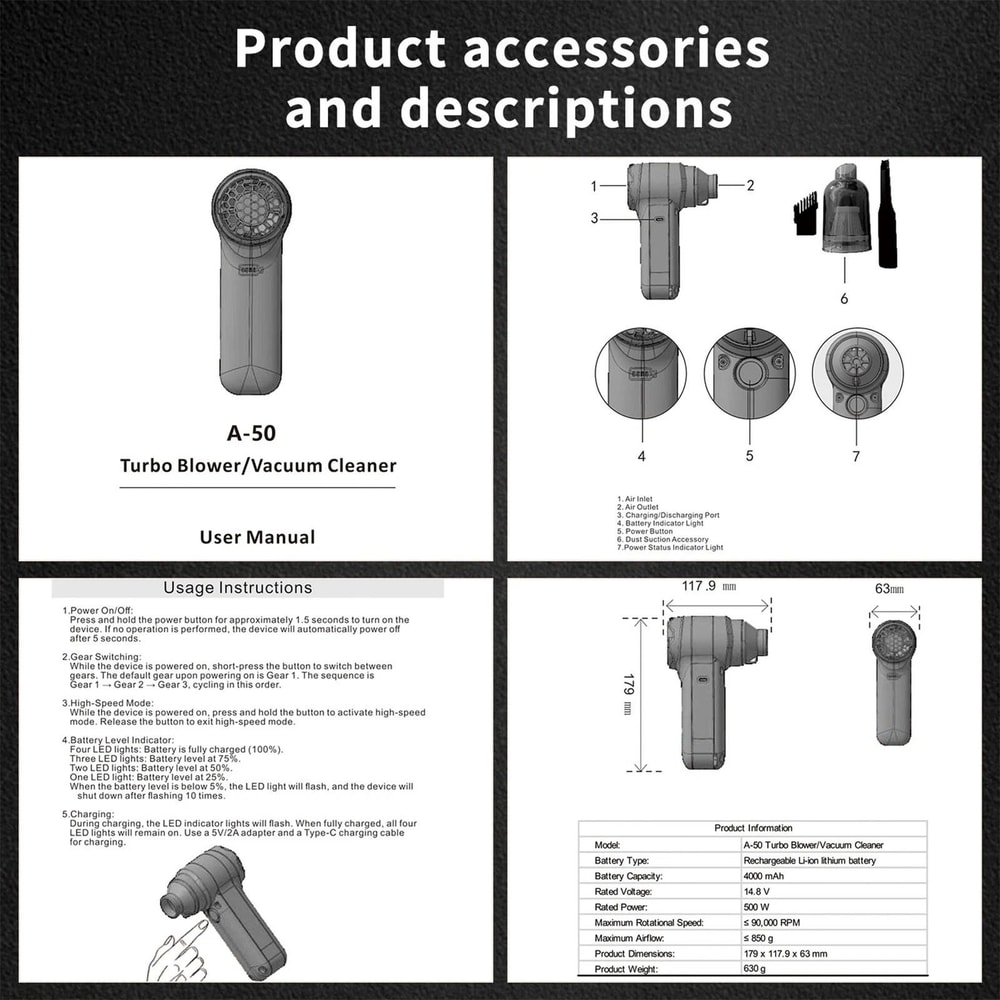 Cordless Air Duster RPM 4 Speed Brushless Electric Air Duster For Home Cleaning 1