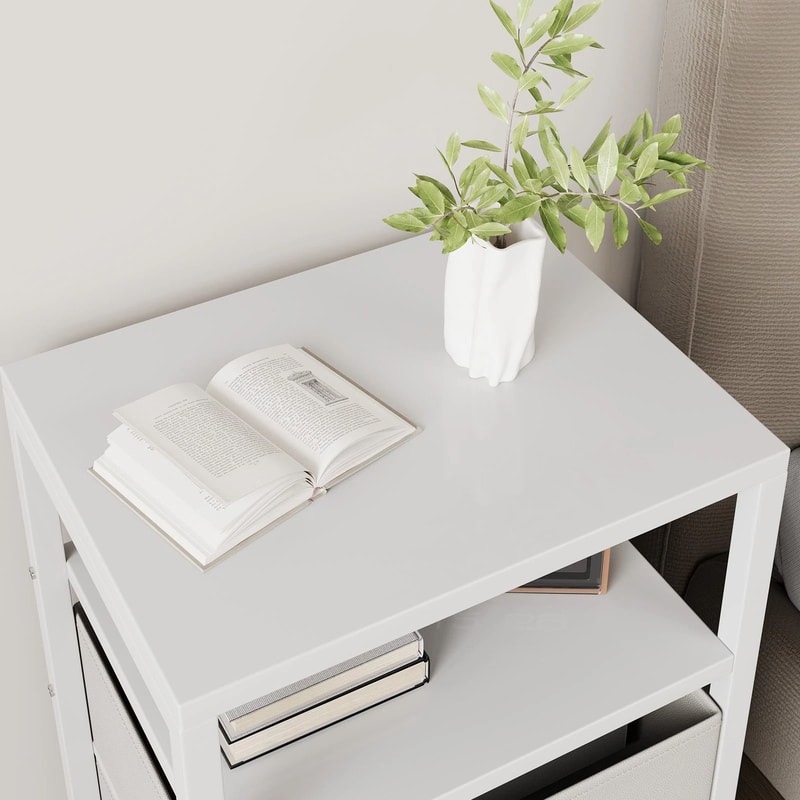 Nightstand Side Table With 3 Fabric Drawers Stylish Storage Solution For Bedroom Living Room White 10
