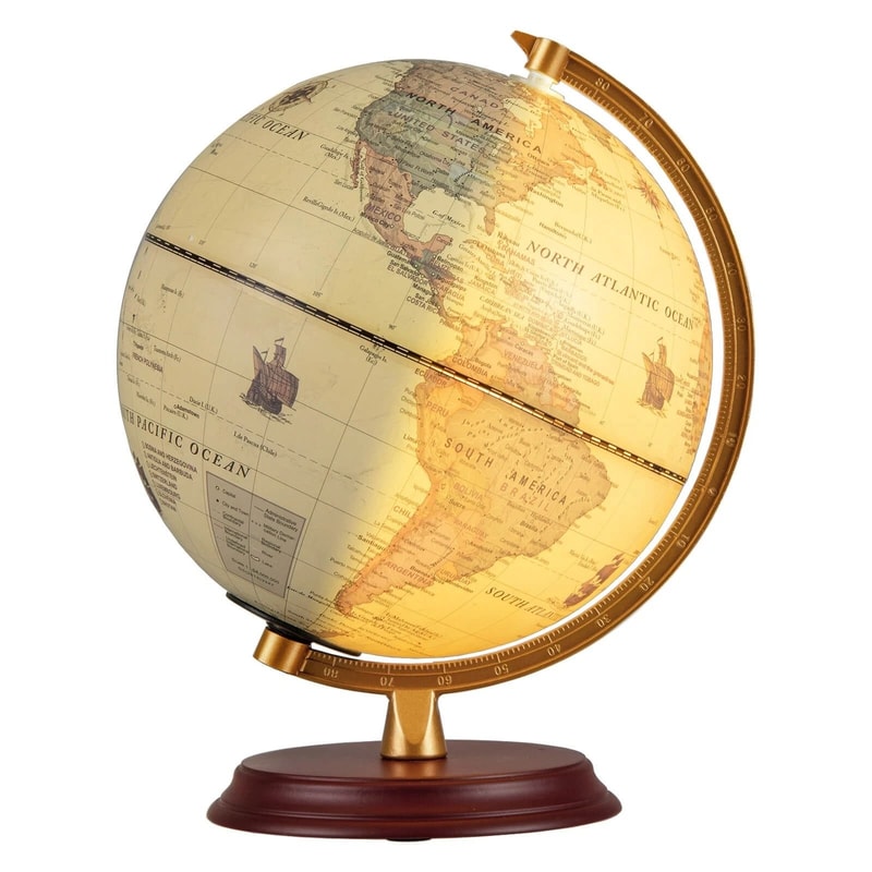 Illuminated World Globe Lamp With Antique Wooden Stand HD Map USB Powered 9