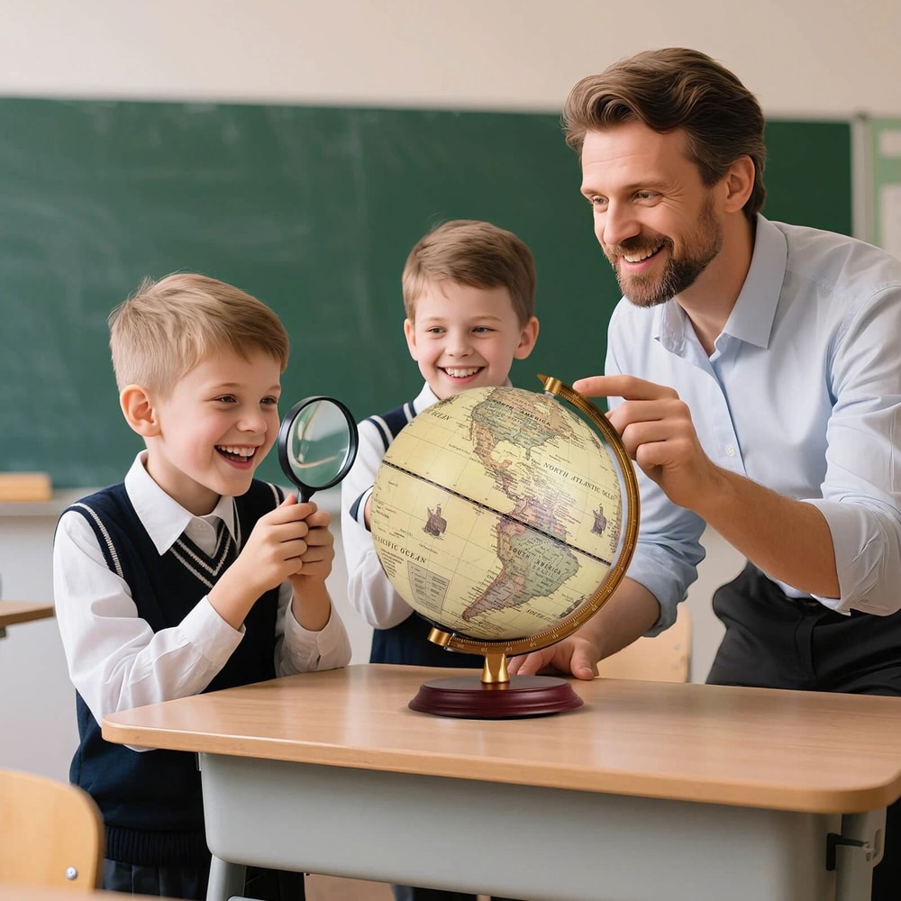 Illuminated World Globe Lamp With Antique Wooden Stand HD Map USB Powered 6