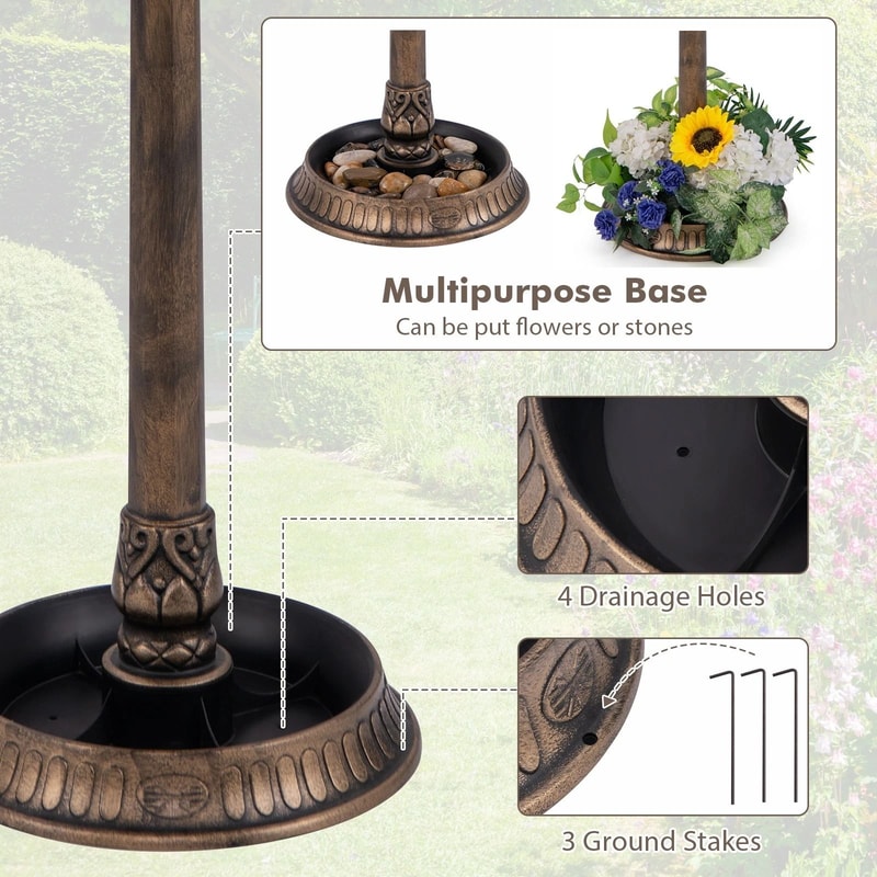 Solar Pedestal Bird Bath With Bird Feeder Planter Outdoor Decor Garden Light 1