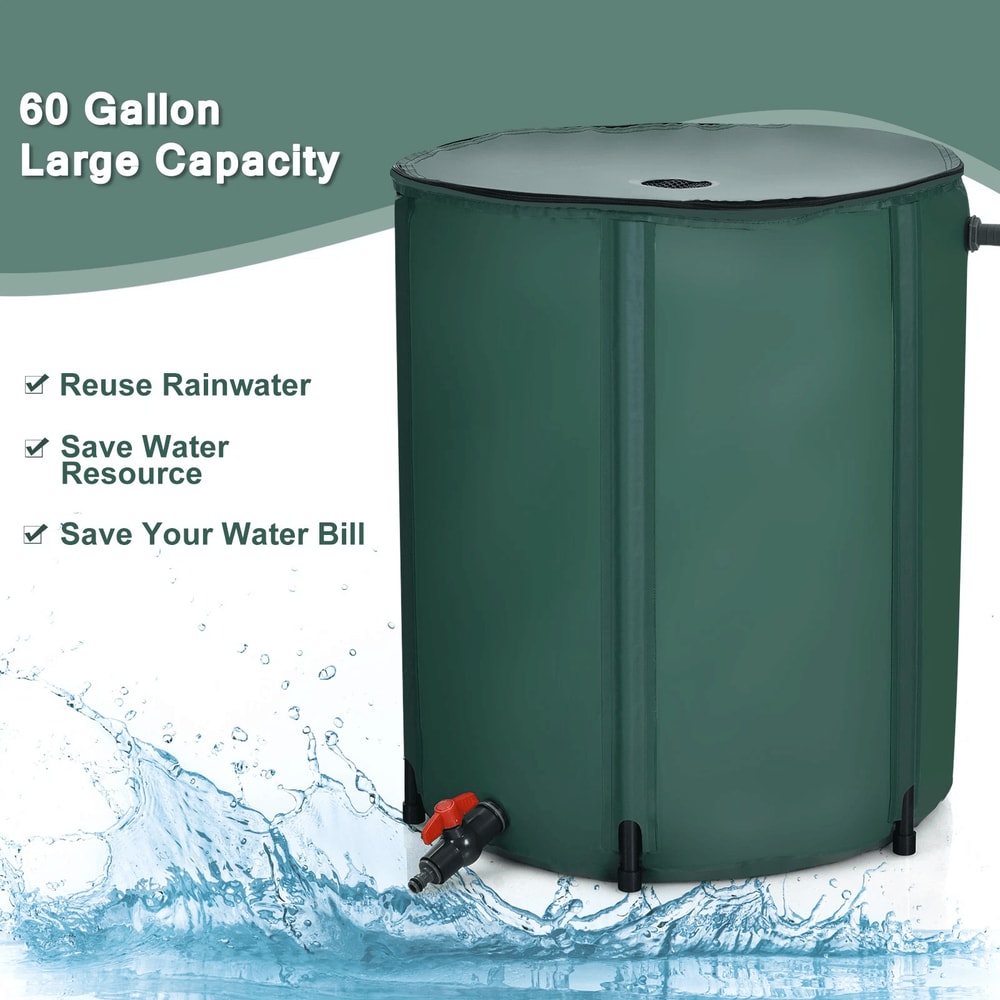 60 Gallon Portable Rain Barrel With Spigot Filter Collapsible Tank 6