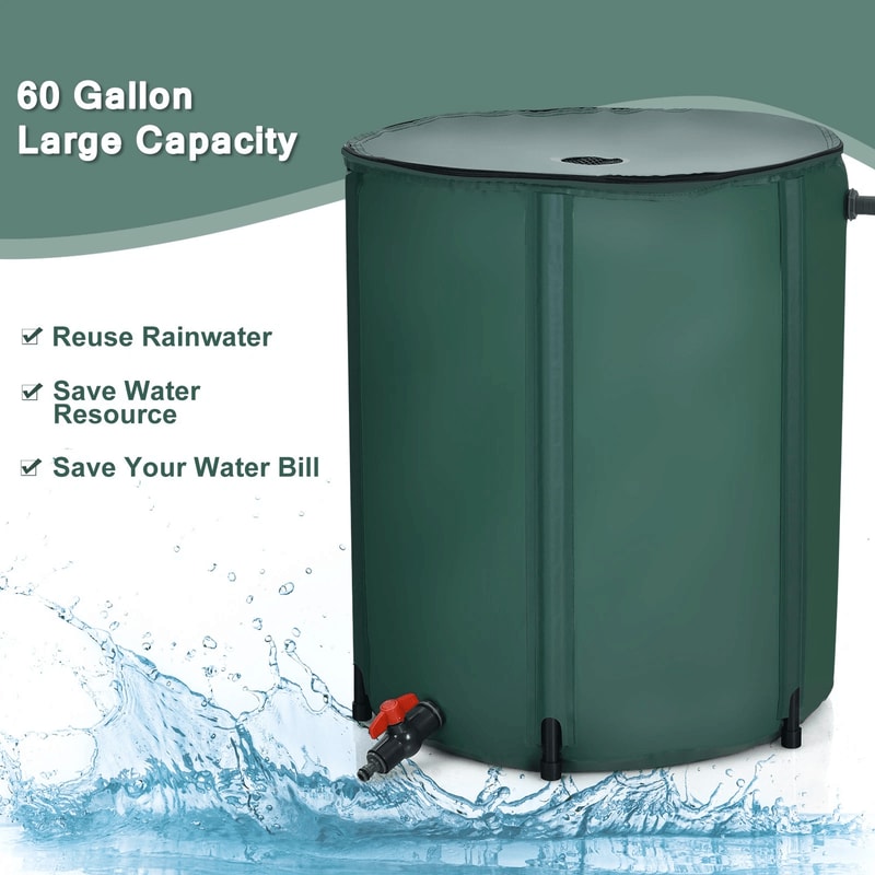 60 Gallon Portable Rain Barrel With Spigot Filter Collapsible Tank 6