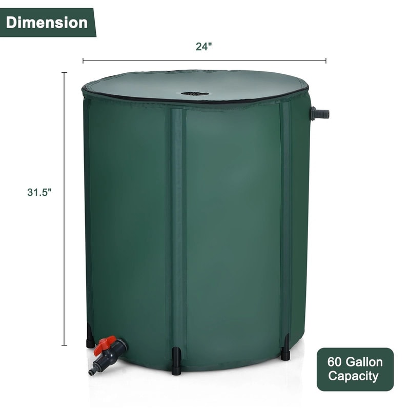 60 Gallon Portable Rain Barrel With Spigot Filter Collapsible Tank 7