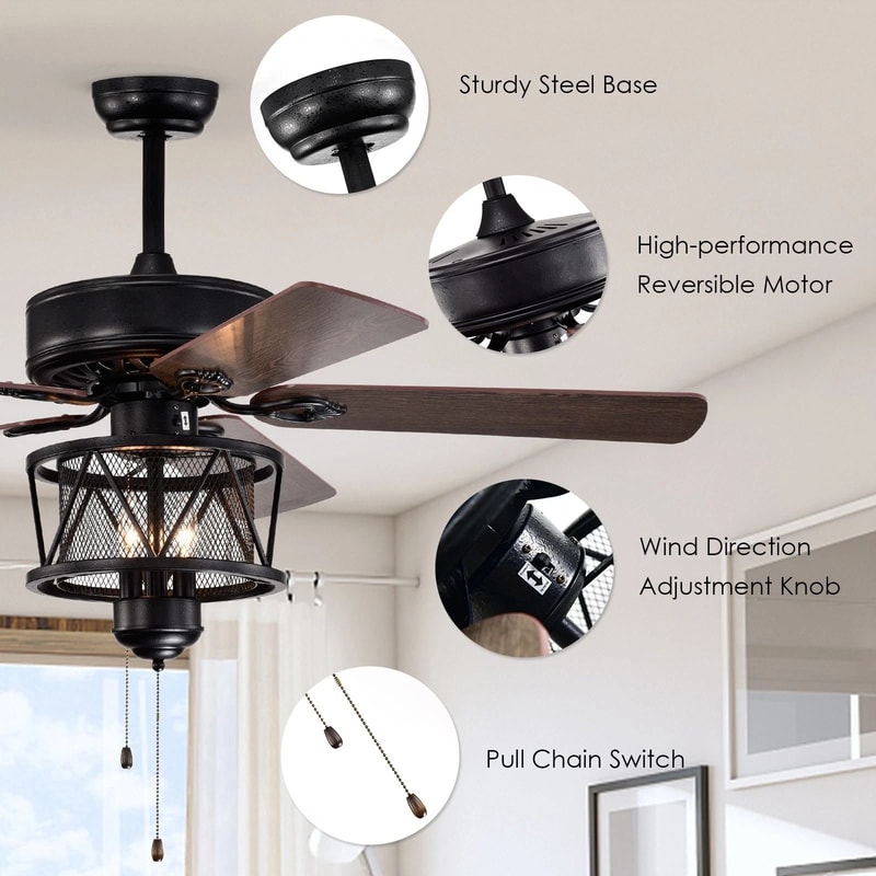 Ceiling Fan With Lights Reversible Blades Pull Chain Control For Living Room 1