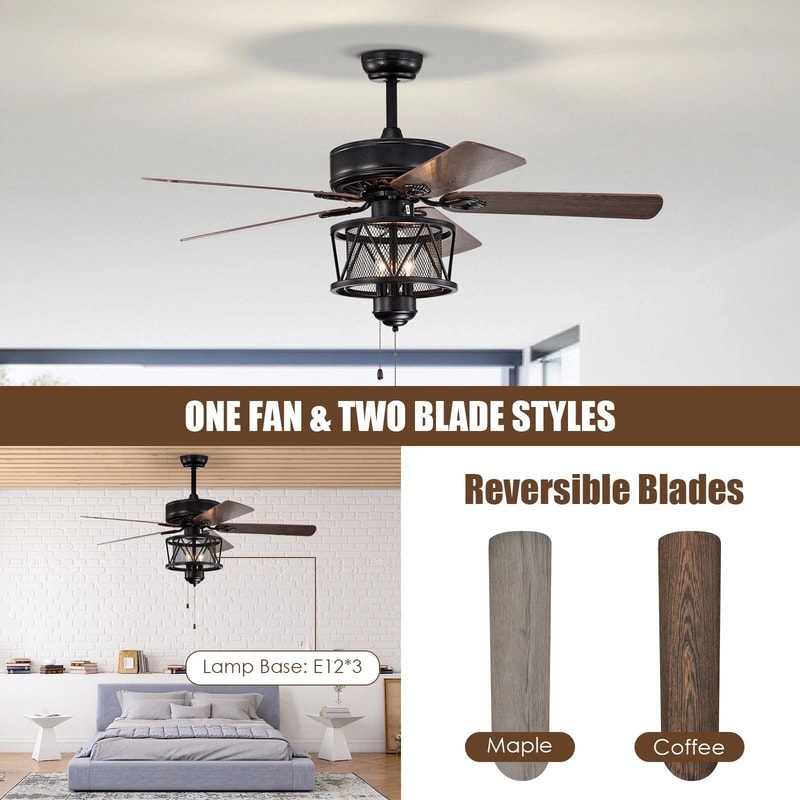 Ceiling Fan With Lights Reversible Blades Pull Chain Control For Living Room 2